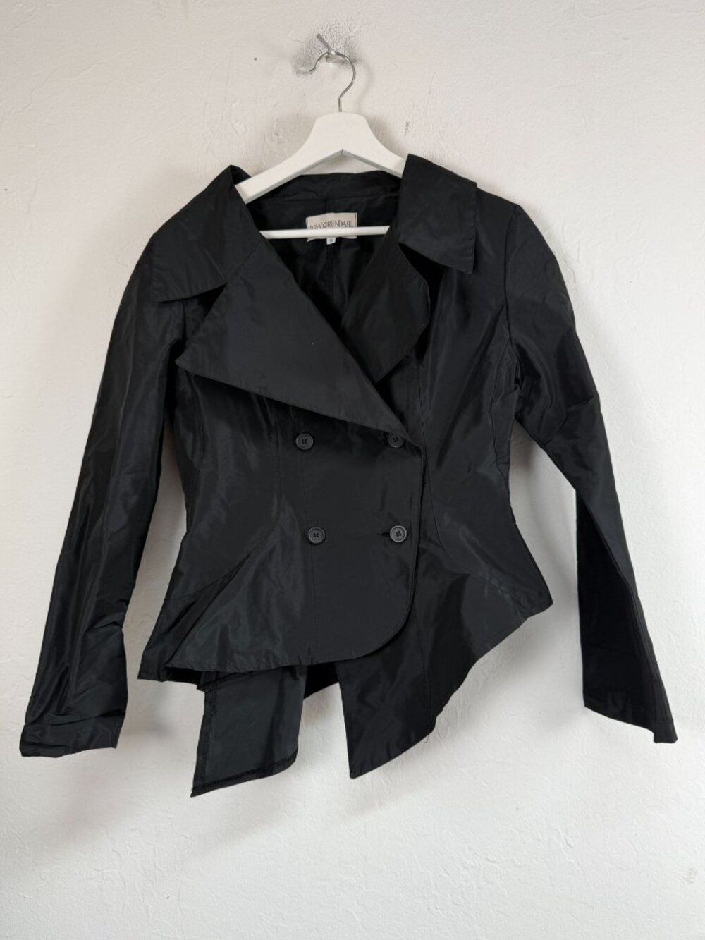 Ivan Grundahl Blazer Black Asymmetrical Double Breasted Taffeta Jacket Danish 38